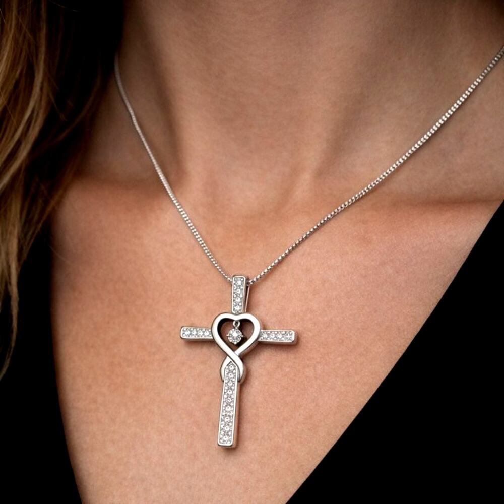 925 Silver Necklace w/ CZ Infinity Heart Cross Women's Valentine's Birthday Gift